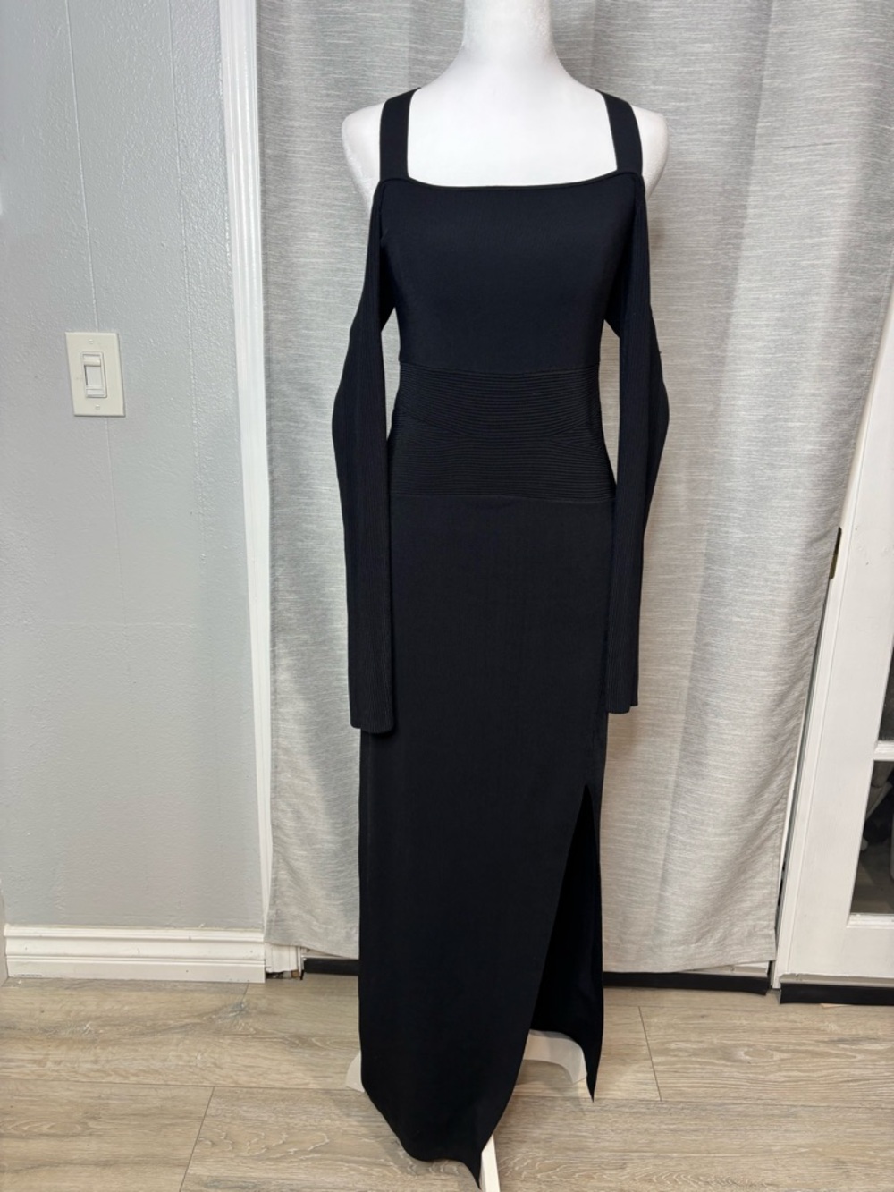 Anthropologie Black Cold-Shoulder Square-Neck Maxi Dress